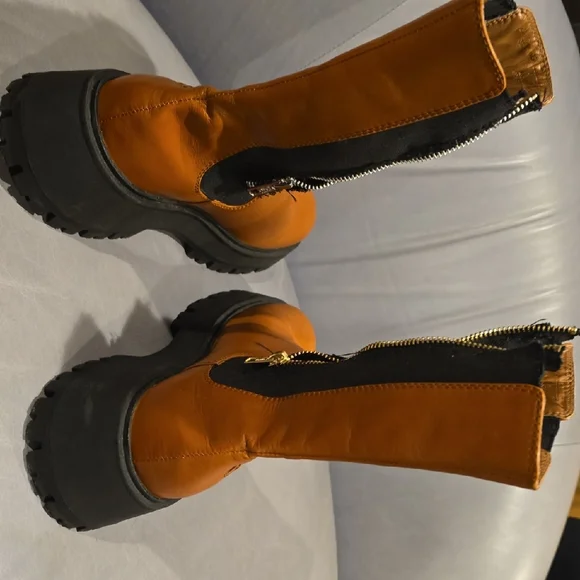 Zara Orange Heeled Boots with Black Soles - Picture 5 of 8